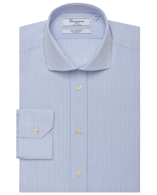 Camicissima Men’s Slim Fit Striped Shirt – Light Blue | 100% Cotton | Classic Full Sleeves