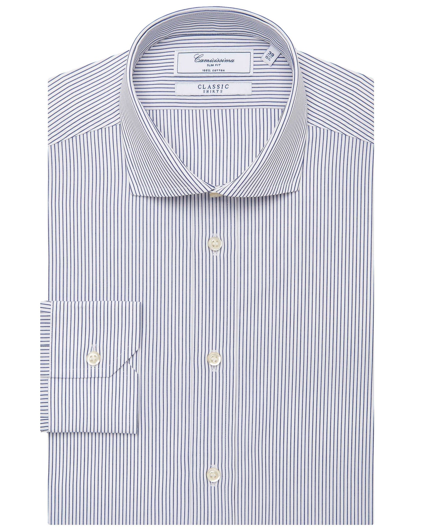 Men’s Slim Fit Striped Shirt – Blue | 100% Cotton | Classic Full Sleeves