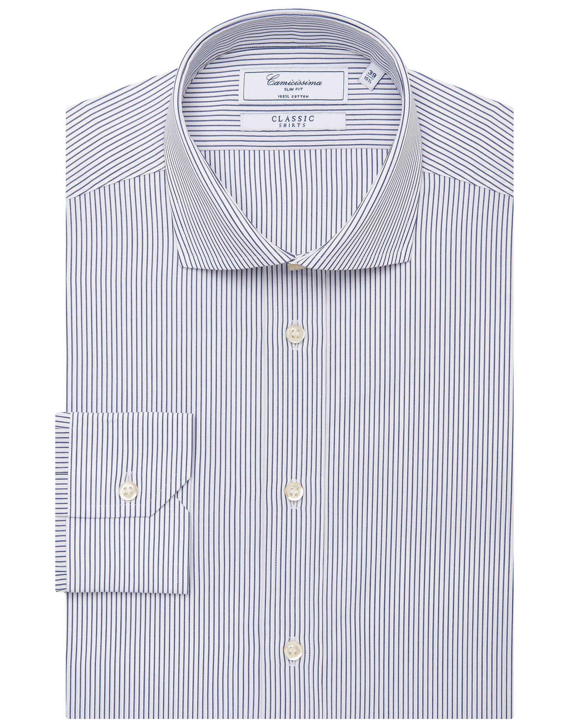 Men’s Slim Fit Striped Shirt – Blue | 100% Cotton | Classic Full Sleeves