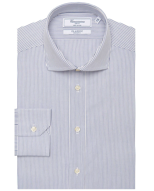 Men’s Slim Fit Striped Shirt – Blue | 100% Cotton | Classic Full Sleeves