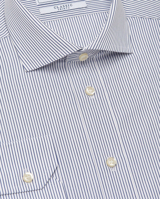 Men’s Slim Fit Striped Shirt – Blue | 100% Cotton | Classic Full Sleeves