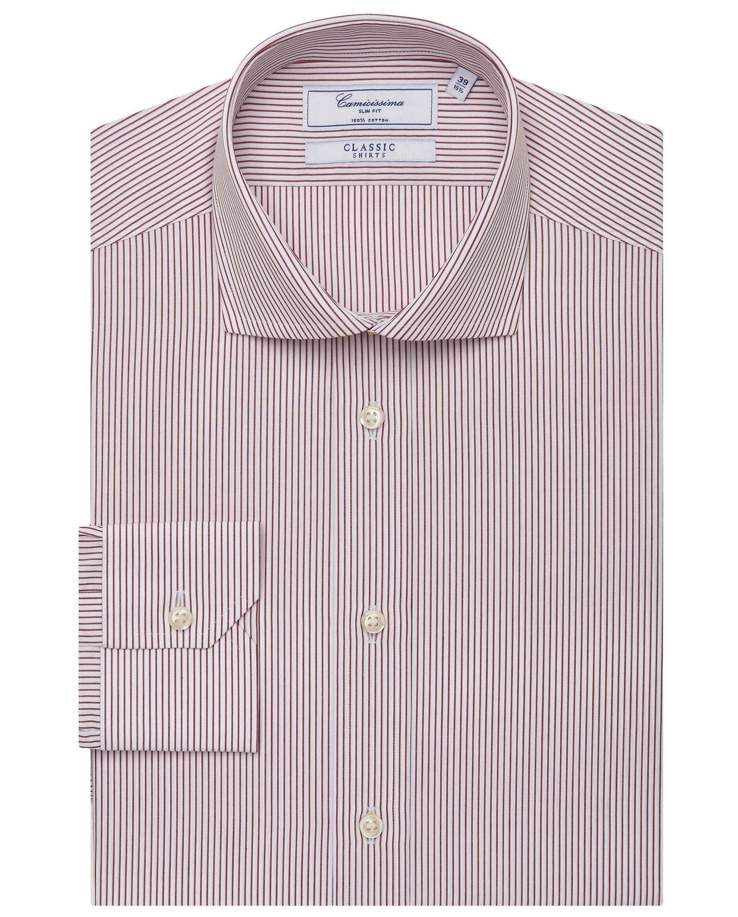 Men’s Slim Fit Striped Shirt – Bordeaux | 100% Cotton | Classic Full Sleeves