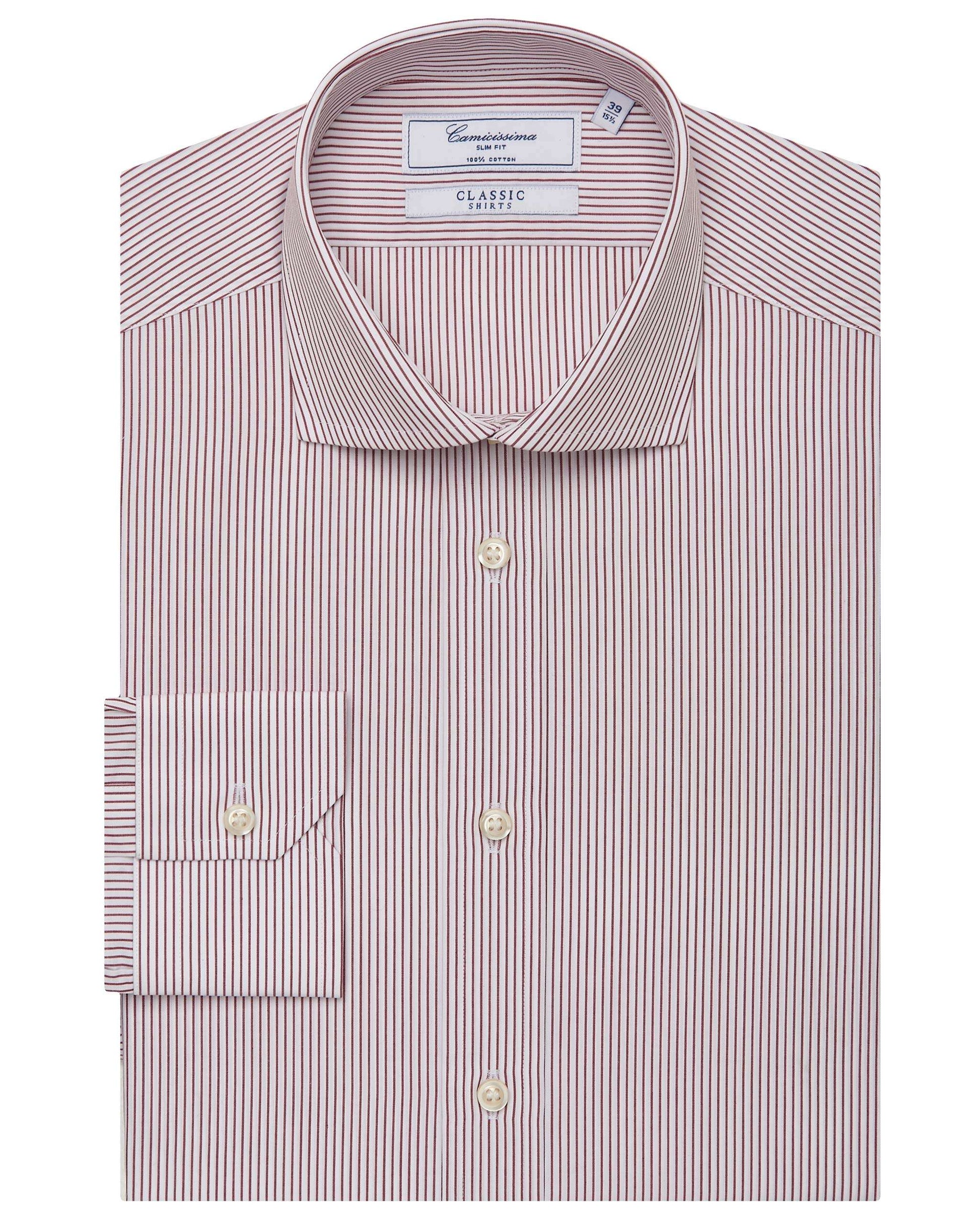 Men’s Slim Fit Striped Shirt – Bordeaux | 100% Cotton | Classic Full Sleeves