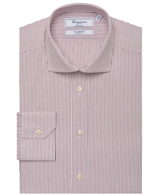 Men’s Slim Fit Striped Shirt – Bordeaux | 100% Cotton | Classic Full Sleeves