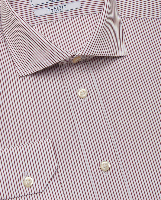 Men’s Slim Fit Striped Shirt – Bordeaux | 100% Cotton | Classic Full Sleeves