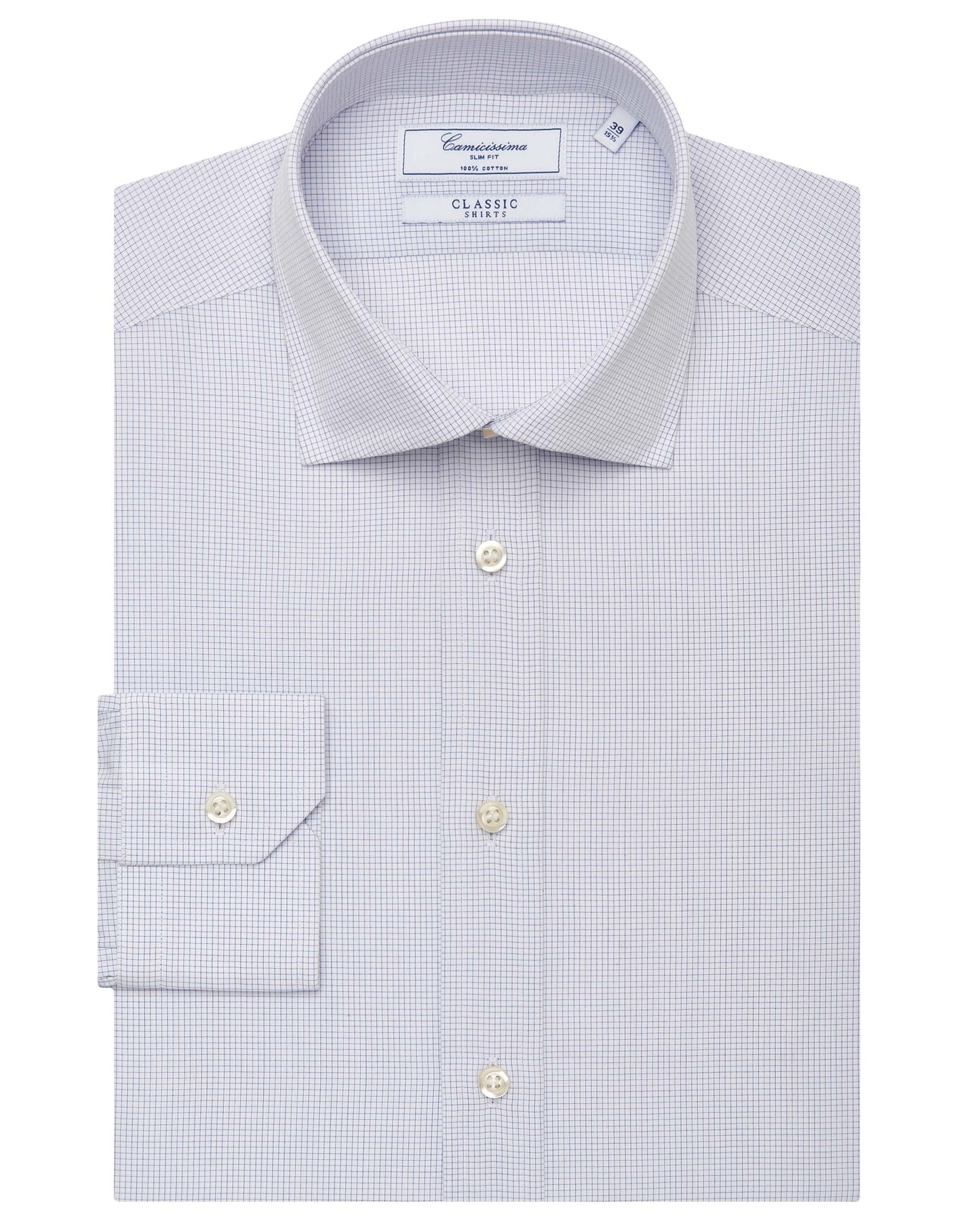 Camicissima Men’s Slim Fit Checked Shirt – Blue | 100% Cotton | Classic Full Sleeves