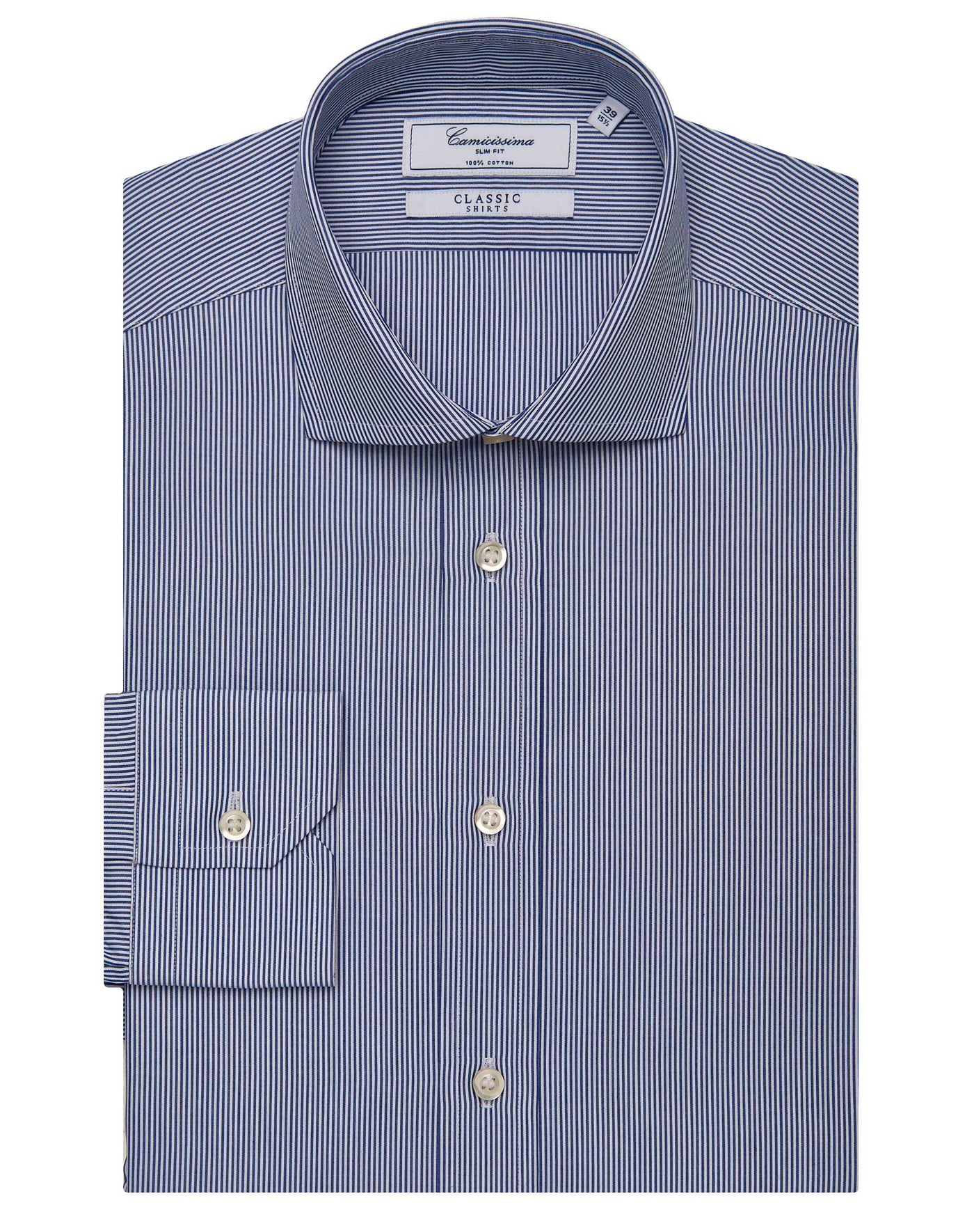 Camicissima Men’s Slim Fit Striped Shirt – Blue | 100% Cotton | Classic Full Sleeves