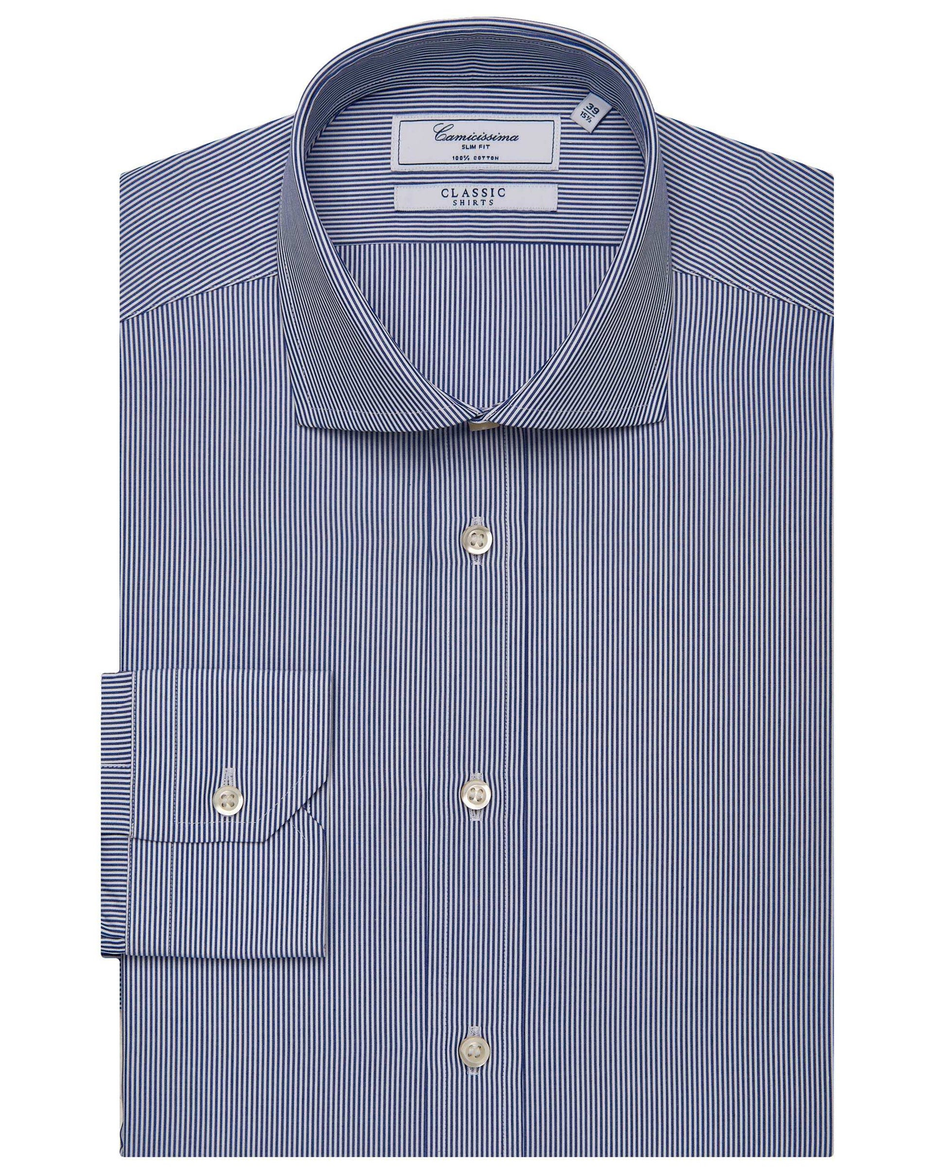 Men’s Slim Fit Striped Shirt – Blue | 100% Cotton | Classic Full Sleeves