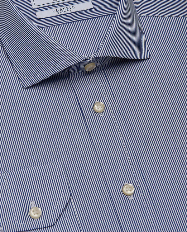 Men’s Slim Fit Striped Shirt – Blue | 100% Cotton | Classic Full Sleeves