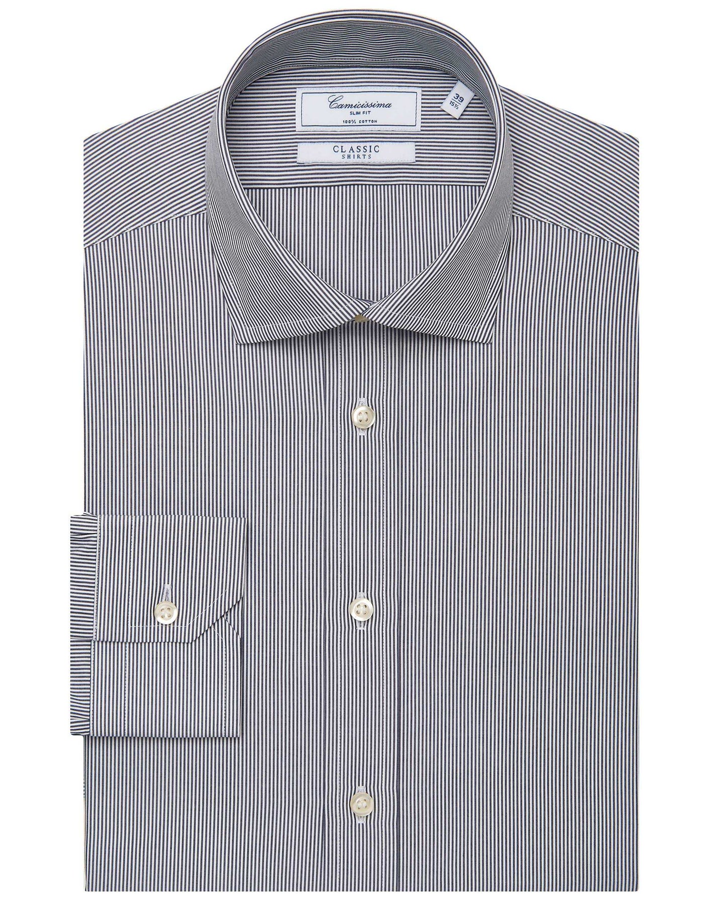 Men’s Slim Fit Striped Shirt – Blue Navy | 100% Cotton | Classic Full Sleeves