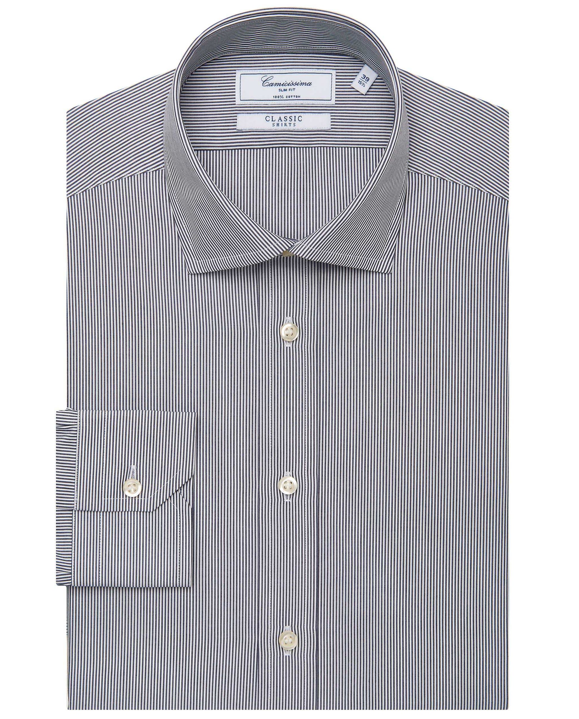 Men’s Slim Fit Striped Shirt – Blue Navy | 100% Cotton | Classic Full Sleeves