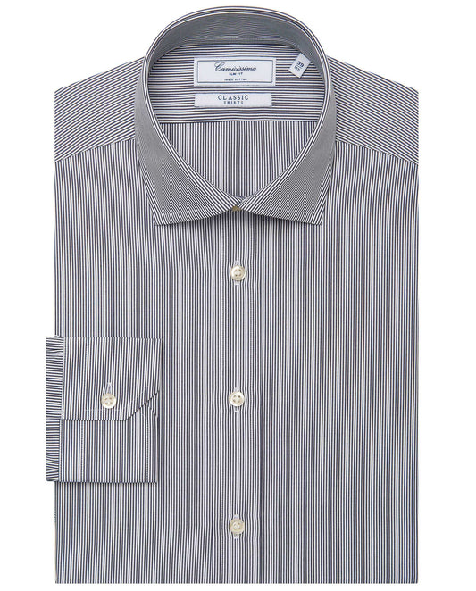 Men’s Slim Fit Striped Shirt – Blue Navy | 100% Cotton | Classic Full Sleeves