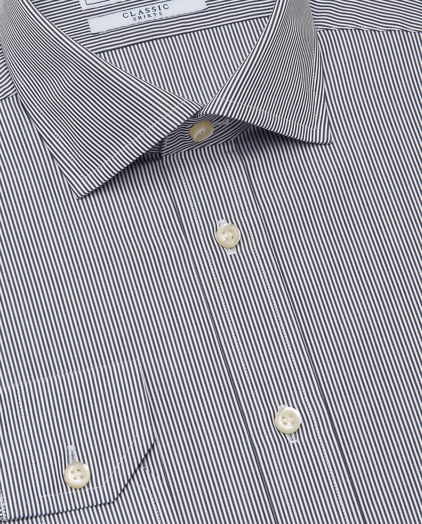 Men’s Slim Fit Striped Shirt – Blue Navy | 100% Cotton | Classic Full Sleeves