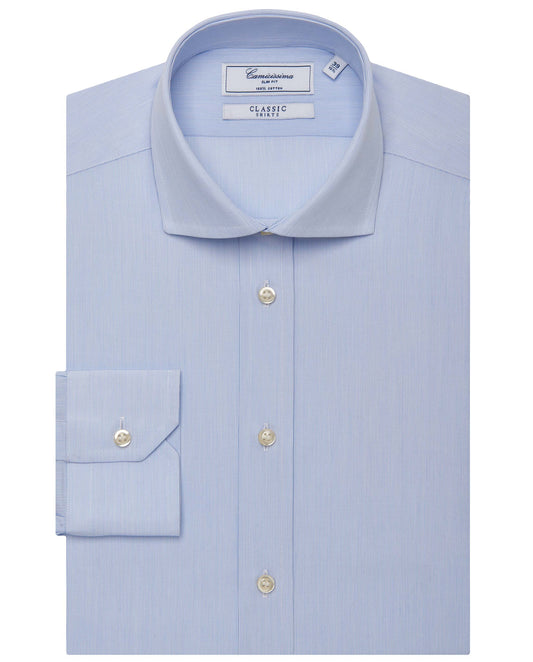 Camicissima Men’s Slim Fit Plain Shirt – Light Blue | 100% Cotton | Classic Full Sleeves