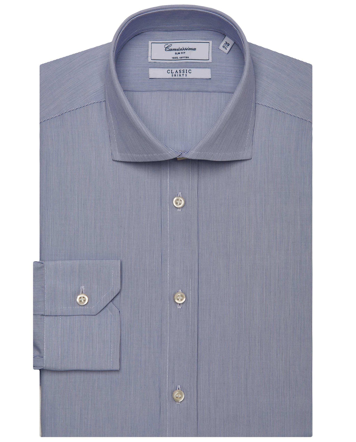 Camicissima Men’s Slim Fit Blue Striped Shirt – 100% Cotton | Classic Full Sleeves