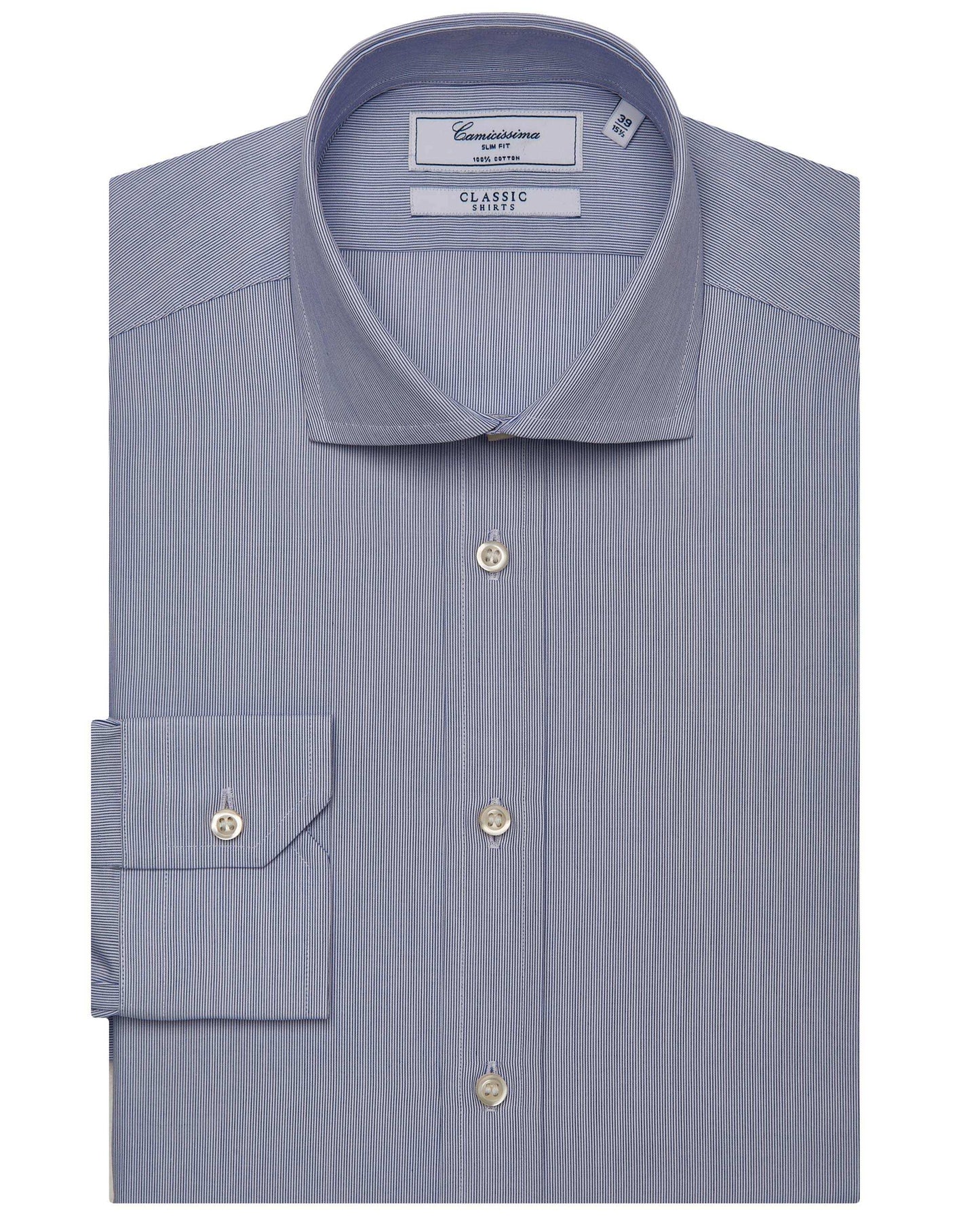 Men’s Slim Fit Striped Shirt – Blue | 100% Cotton | Classic Full Sleeves