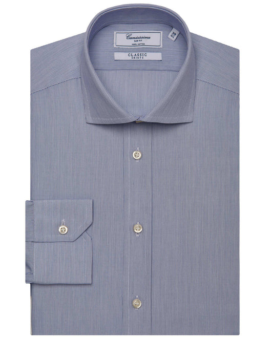 Men’s Slim Fit Striped Shirt – Blue | 100% Cotton | Classic Full Sleeves