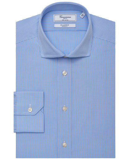 Men’s Slim Fit Checked Shirt – Light Blue | 100% Cotton | Classic Full Sleeves