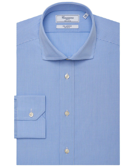 Men’s Slim Fit Checked Shirt – Light Blue | 100% Cotton | Classic Full Sleeves