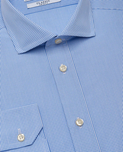 Men’s Slim Fit Checked Shirt – Light Blue | 100% Cotton | Classic Full Sleeves
