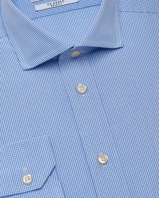 Men’s Slim Fit Checked Shirt – Light Blue | 100% Cotton | Classic Full Sleeves