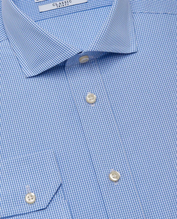 Men’s Slim Fit Checked Shirt – Light Blue | 100% Cotton | Classic Full Sleeves