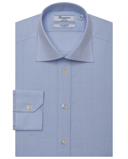 Men’s Slim Fit Checked Shirt – Light Blue | 100% Cotton | Classic Full Sleeves