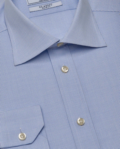Men’s Slim Fit Checked Shirt – Light Blue | 100% Cotton | Classic Full Sleeves
