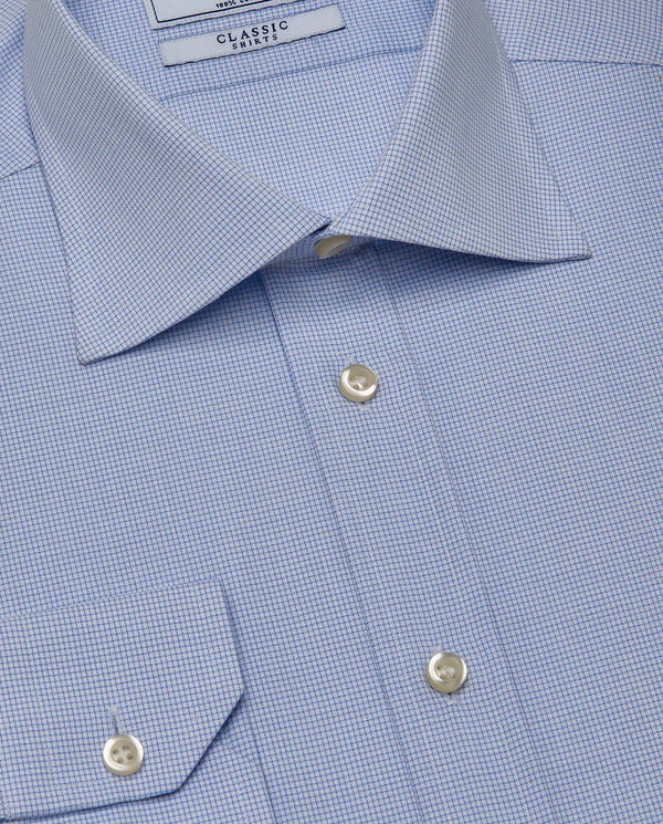 Men’s Slim Fit Checked Shirt – Light Blue | 100% Cotton | Classic Full Sleeves