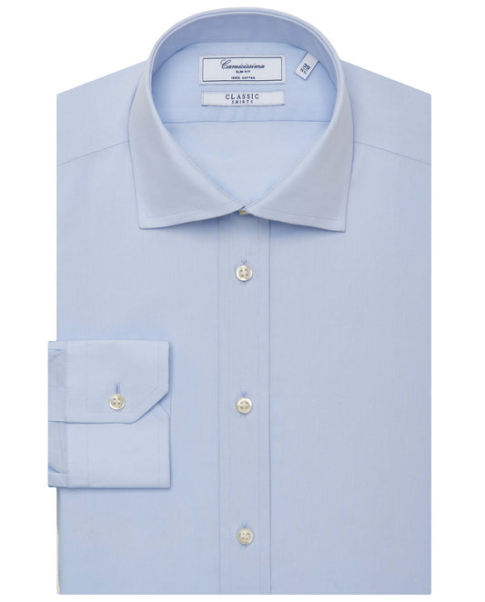 Camicissima Men’s Slim Fit Plain Shirt – Light Blue | 100% Cotton | Classic Full Sleeves