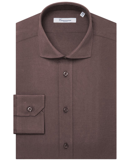 Camicissima Men’s Slim Fit Plain Shirt – Dark Brown | 100% Cotton | Fancy Full Sleeves