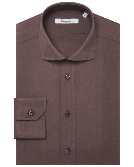 Camicissima Men’s Slim Fit Plain Shirt – Dark Brown | 100% Cotton | Fancy Full Sleeves