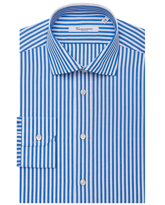 Camicissima Men’s Slim Fit Striped Shirt – Blue | Fancy Full Sleeves | 100% Cotton