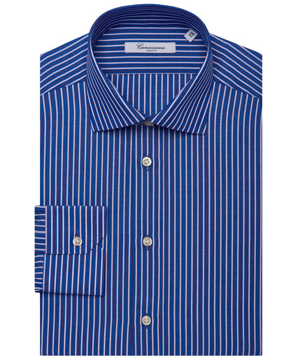 Camicissima Men’s Slim Fit Striped Shirt – Dark Blue | Fancy Full Sleeves | 100% Cotton