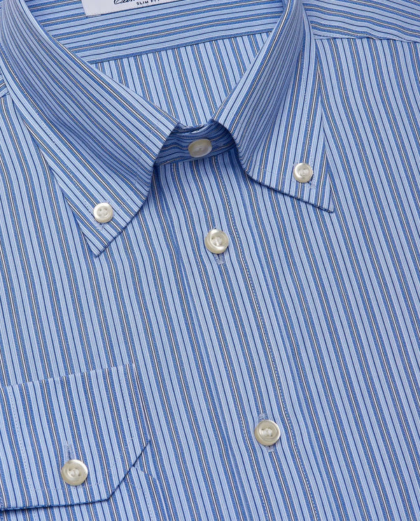 Men’s Slim Fit Button Down Striped Shirt – Blue | Fancy Full Sleeves | 100% Cotton