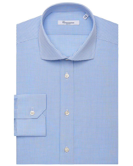 Camicissima Men’s Slim Fit Checked Shirt – Light Blue | 100% Cotton | Classic Full Sleeves