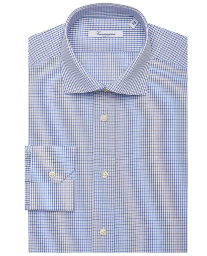 Camicissima Men’s Slim Fit Checked Shirt – Blue | 100% Cotton | Fancy Full Sleeves
