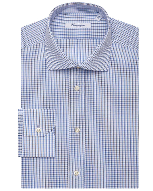 Camicissima Men’s Slim Fit Checked Shirt – Blue | 100% Cotton | Fancy Full Sleeves