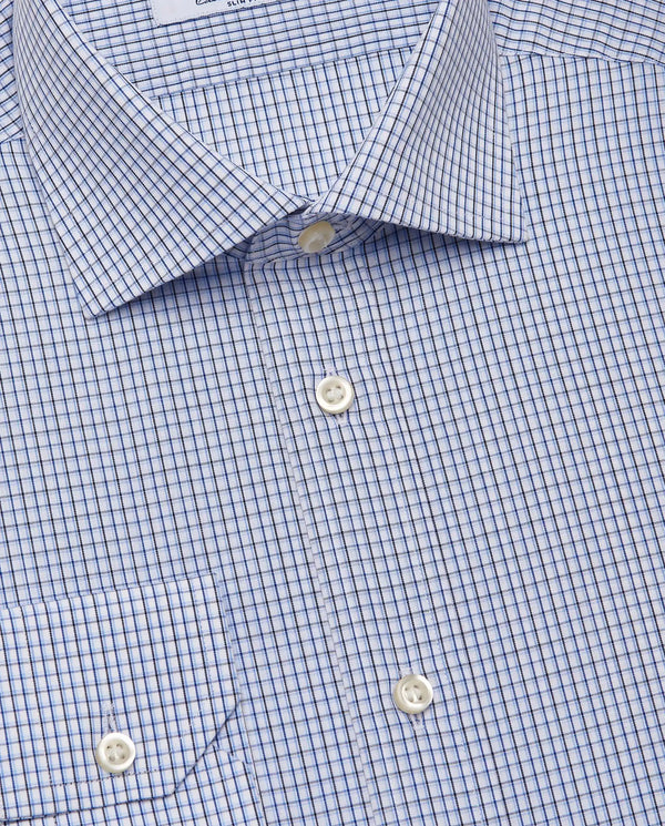 Camicissima Men’s Slim Fit Checked Blue Shirt – 100% Cotton | Fancy Full Sleeves
