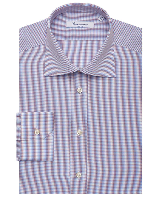 Camicissima Men’s Slim Fit Checked Shirt – Red | 100% Cotton | Fancy Full Sleeves