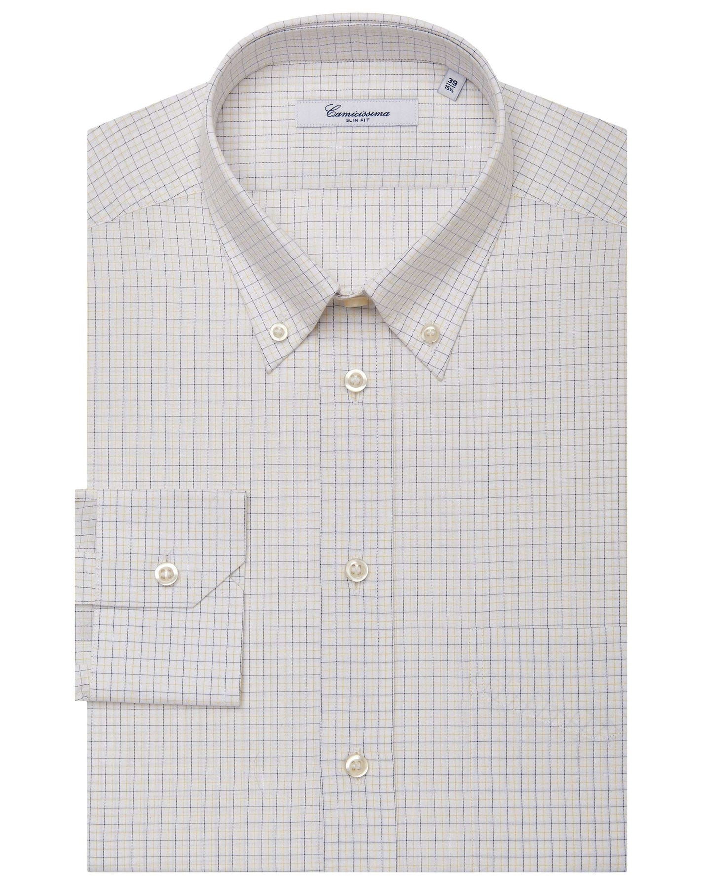 Men’s Slim Fit Checked Shirt – Yellow | 100% Cotton | Fancy Button Down Full Sleeves