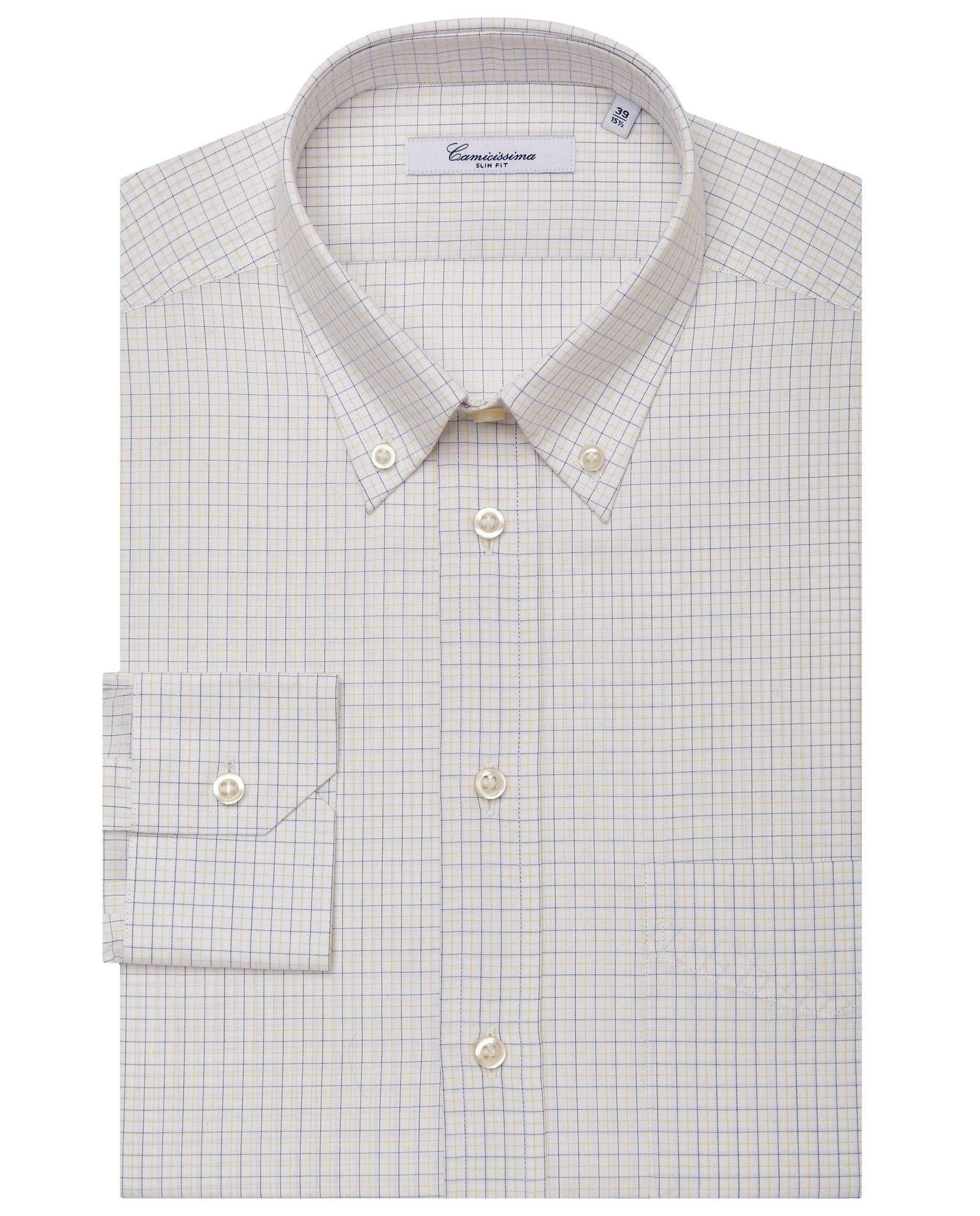 Men’s Slim Fit Checked Shirt – Yellow | 100% Cotton | Fancy Button Down Full Sleeves