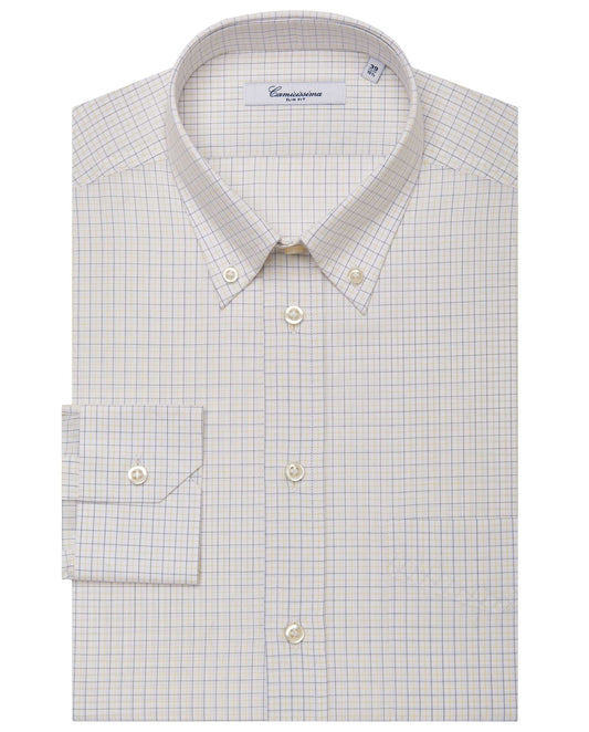 Men’s Slim Fit Checked Shirt – Yellow | 100% Cotton | Fancy Button Down Full Sleeves