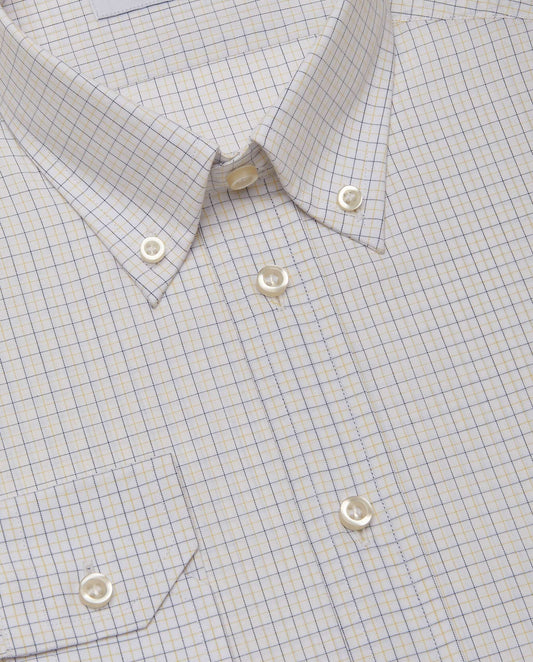 Men’s Slim Fit Checked Shirt – Yellow | 100% Cotton | Fancy Button Down Full Sleeves