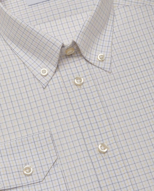 Men’s Slim Fit Checked Shirt – Yellow | 100% Cotton | Fancy Button Down Full Sleeves