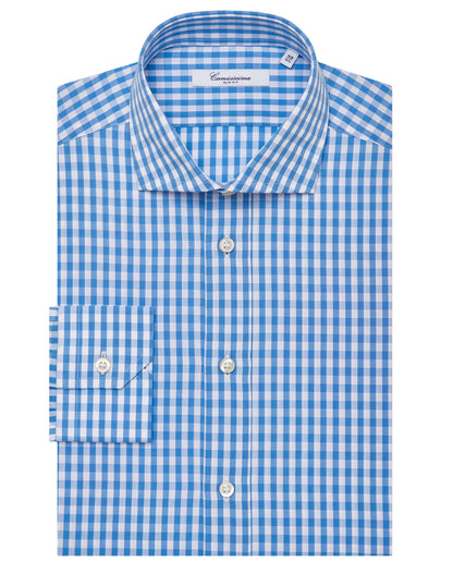 Men’s Slim Fit Checked Shirt – Light Blue | 100% Cotton | Classic Full Sleeves