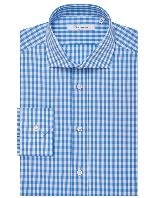 Men’s Slim Fit Checked Shirt – Light Blue | 100% Cotton | Classic Full Sleeves