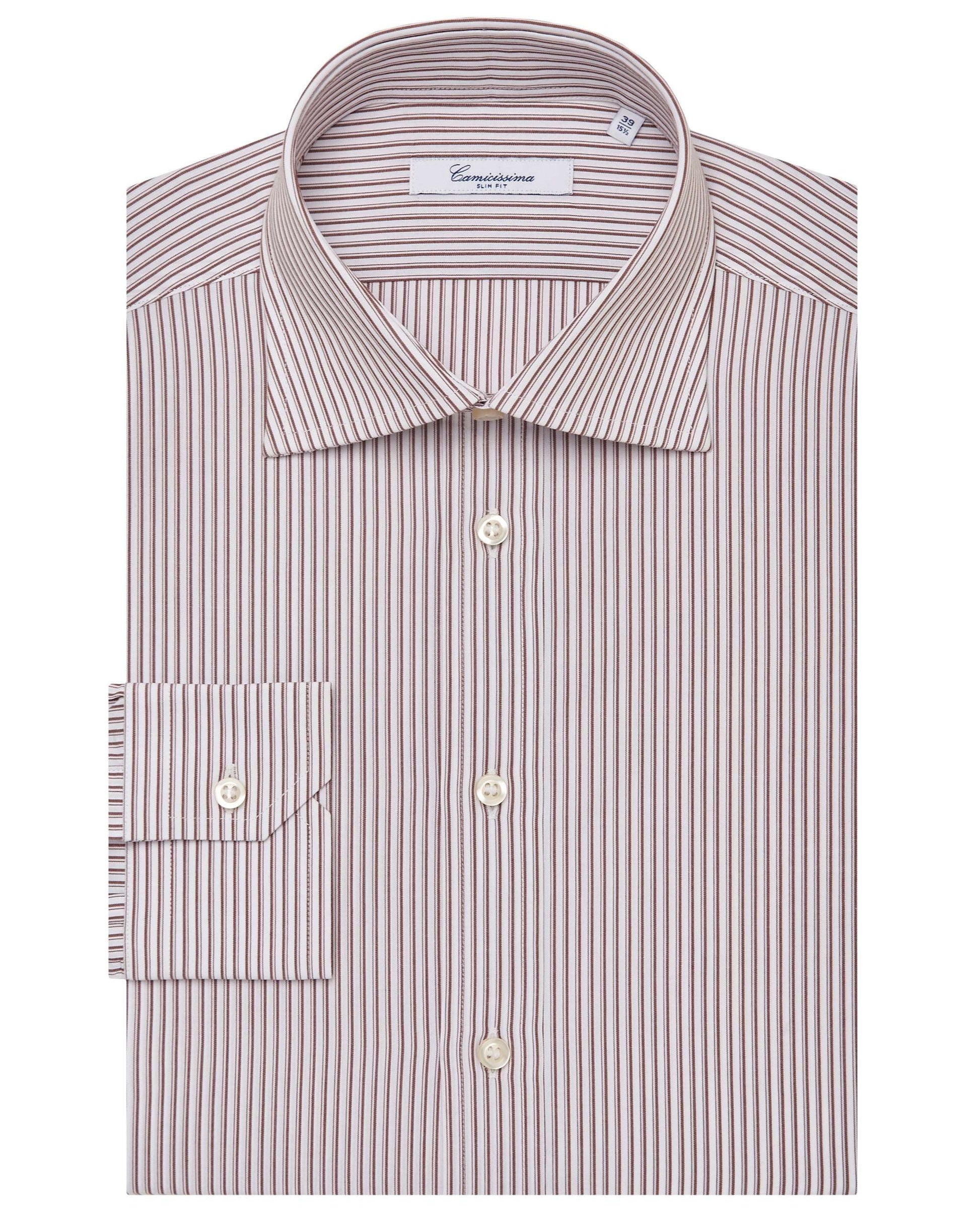 Men’s Slim Fit Striped Shirt – Dark Brown | Fancy Full Sleeves | 100% Cotton