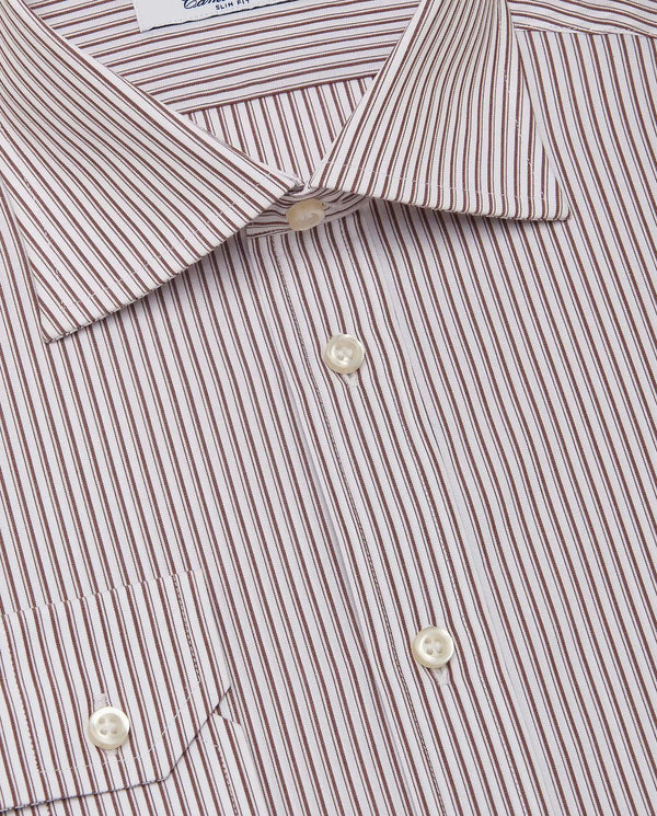 Camicissima Men’s Slim Fit Striped Shirt – Dark Brown | Fancy Full Sleeves | 100% Cotton