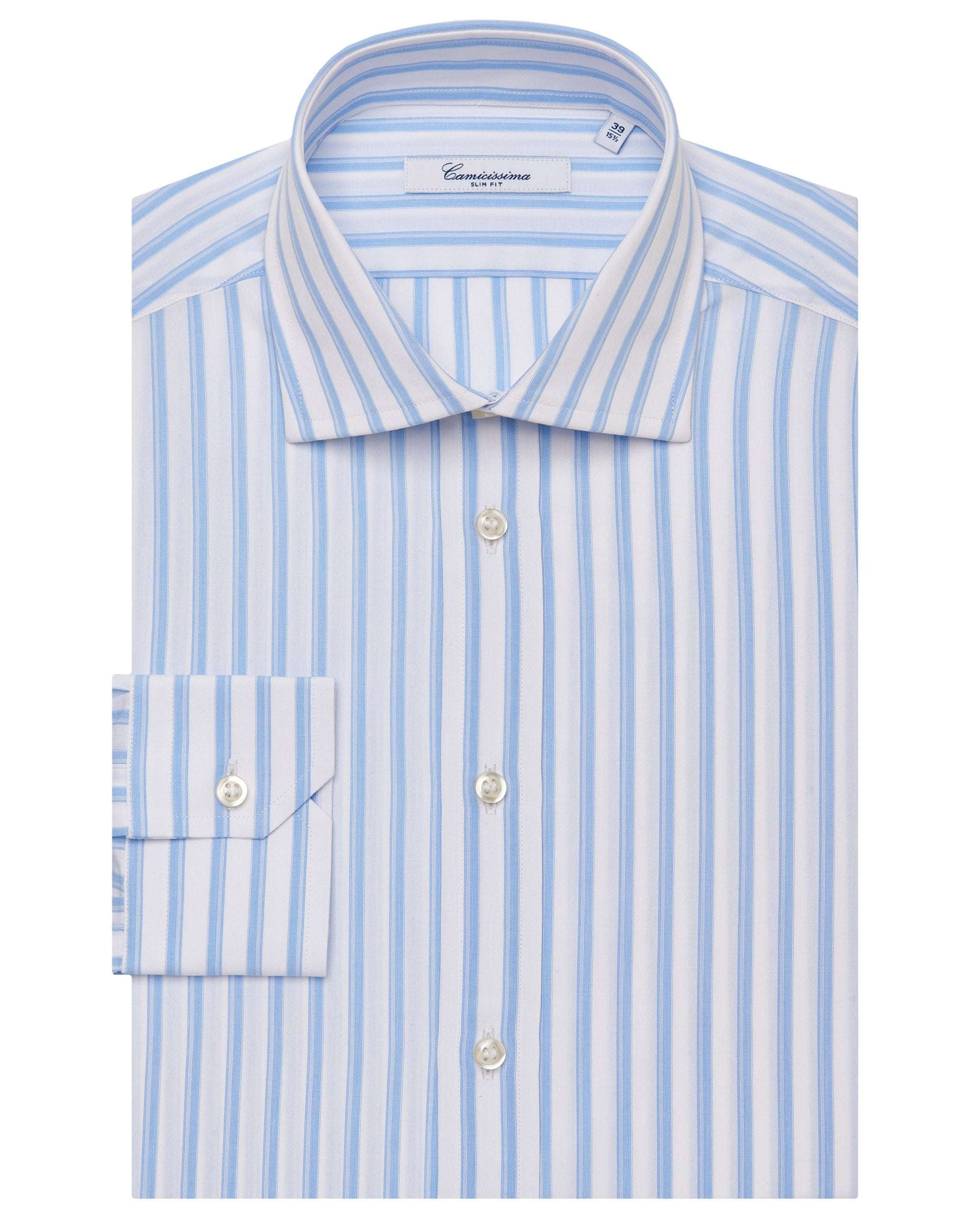 Men’s Slim Fit Striped Shirt – Light Blue | Fancy Full Sleeves | 100% Cotton